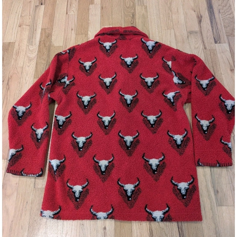 Vintage Barn Fly Bronco Bull Fleece Cardigan Jacket Small Ranch Western Red S - Picture 2 of 16